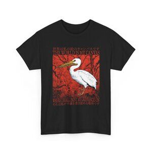 Japanese Pelican Art T-Shirt | “The World Is My Canvas” Graphic Tee | Dark Aesth